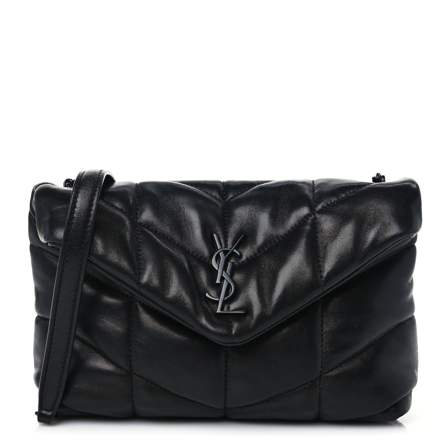 Lambskin Quilted Toy Loulou Puffer Monogram Chain Satchel Black