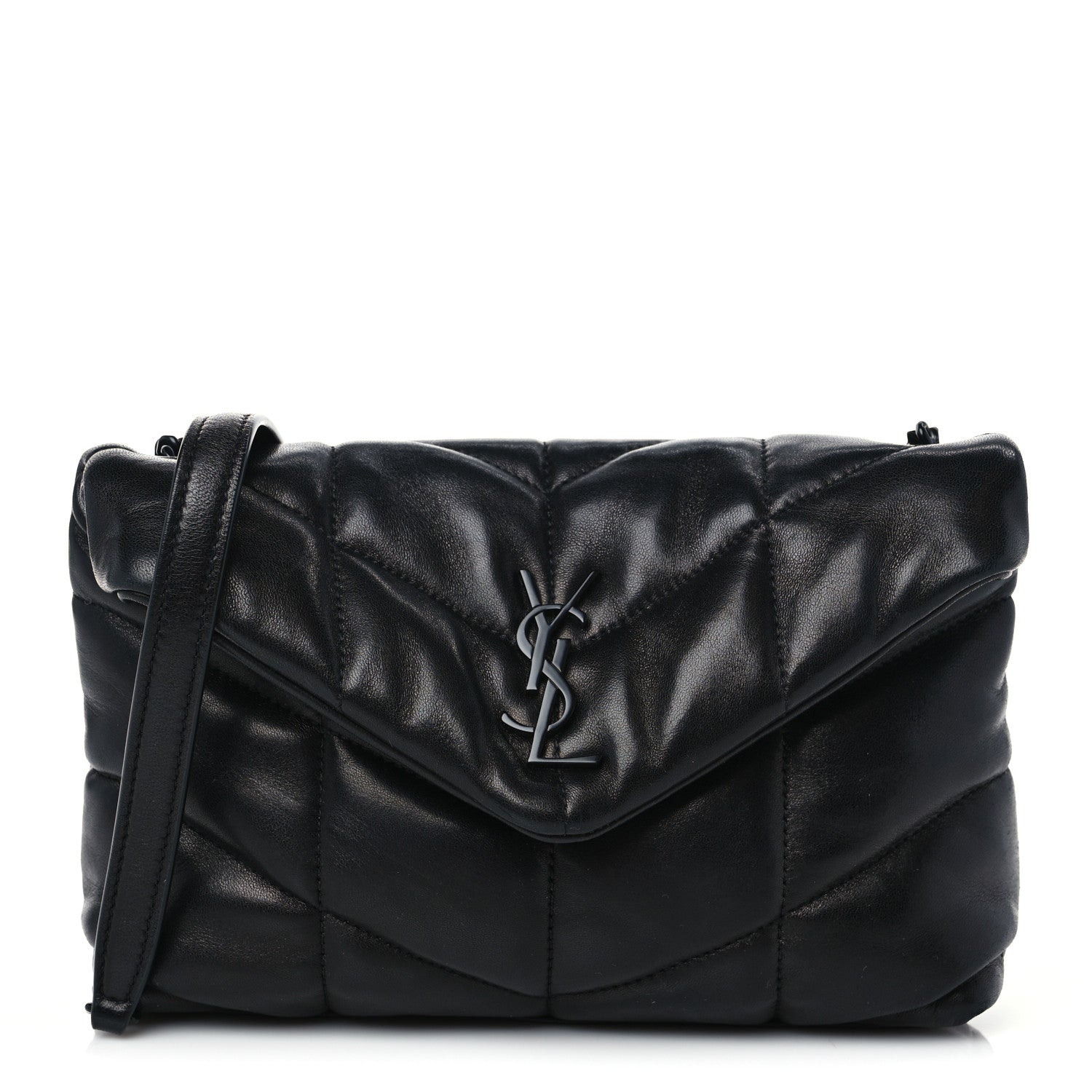 Saint Laurent Lambskin Quilted Toy Loulou Puffer Monogram Chain Satchel Black 1 of 8