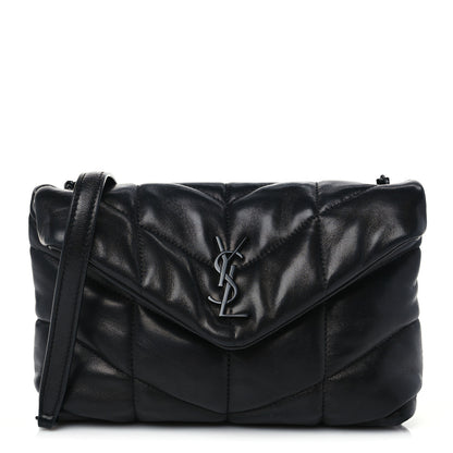 Saint Laurent Lambskin Quilted Toy Loulou Puffer Monogram Chain Satchel Black 1 of 8