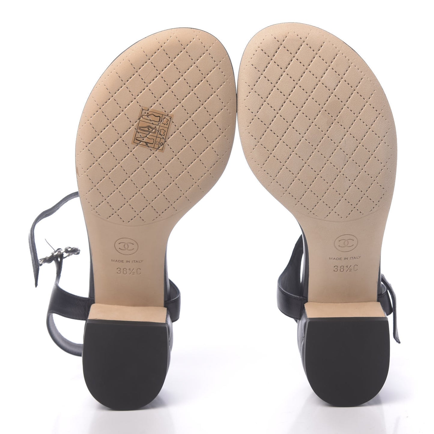 Lambskin Chain CC Logo Thong Sandals 38.5 Navy