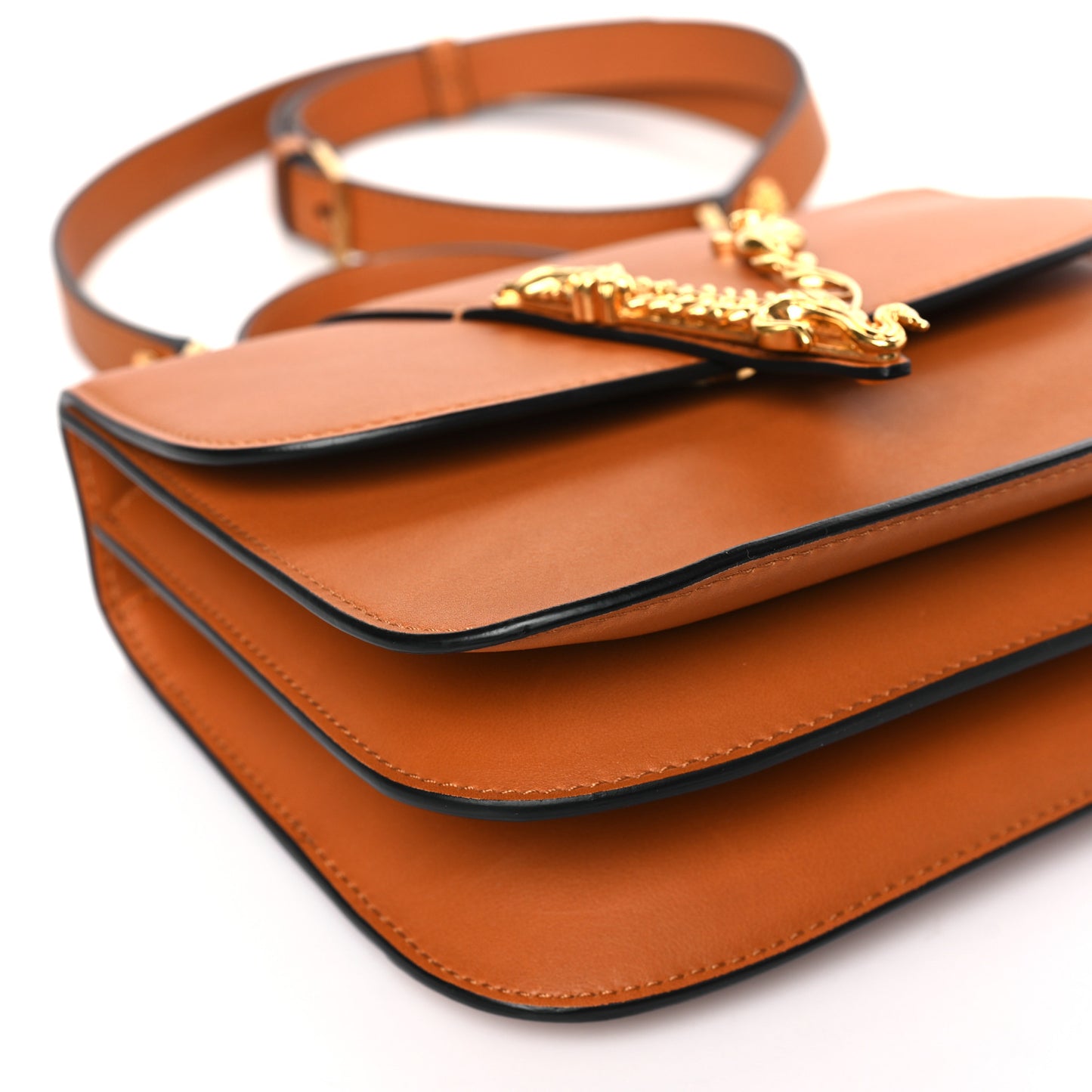 Vitello Barocco Virtus V Small Top Handle Shoulder Bag Brown