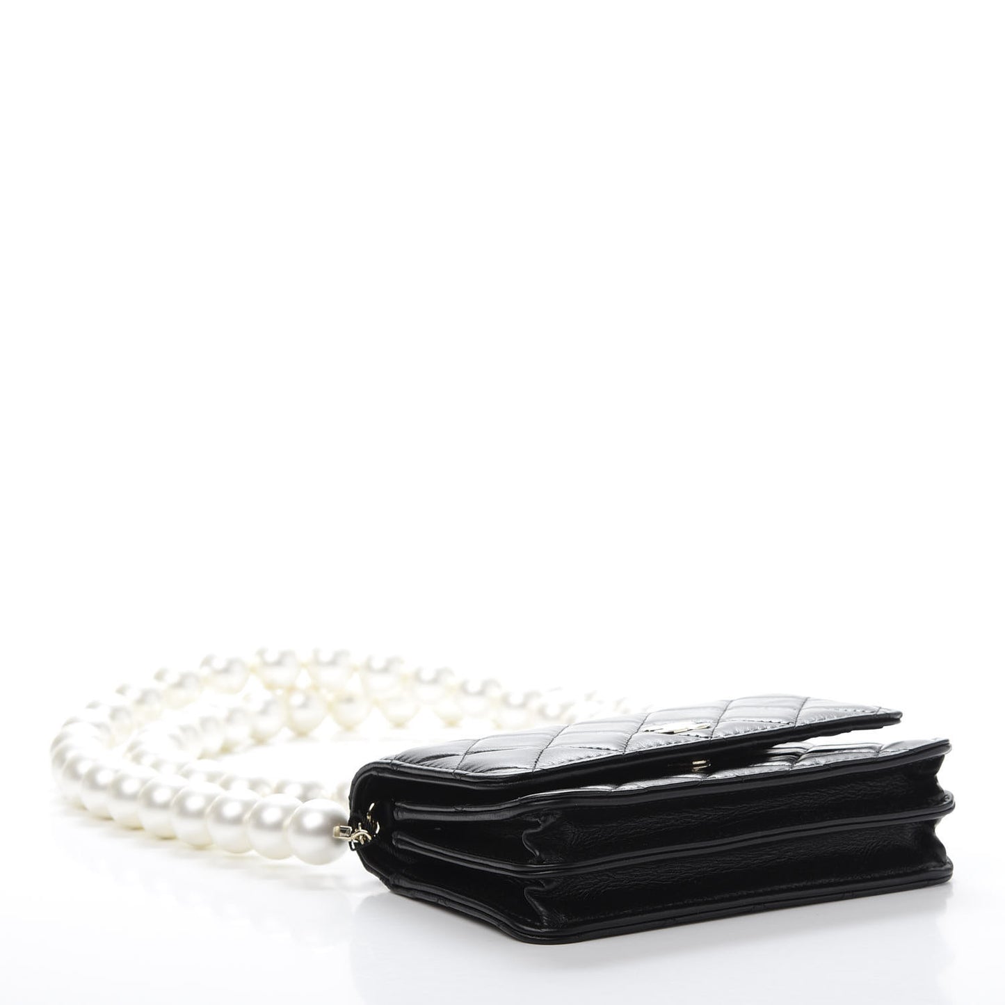 Calfskin Quilted Mini Maxi Pearls Wallet On Chain WOC Black