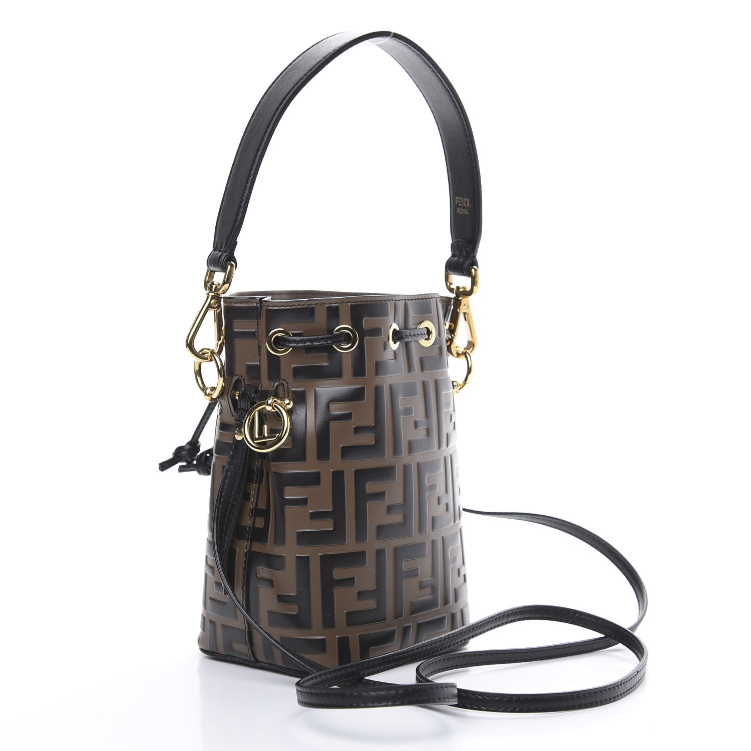 Fendi Vitello Liberty F is Fendi Bi-Color FF 1974 Embossed Mini Mon Tresor Bucket Bag Maya Black 2 of 8