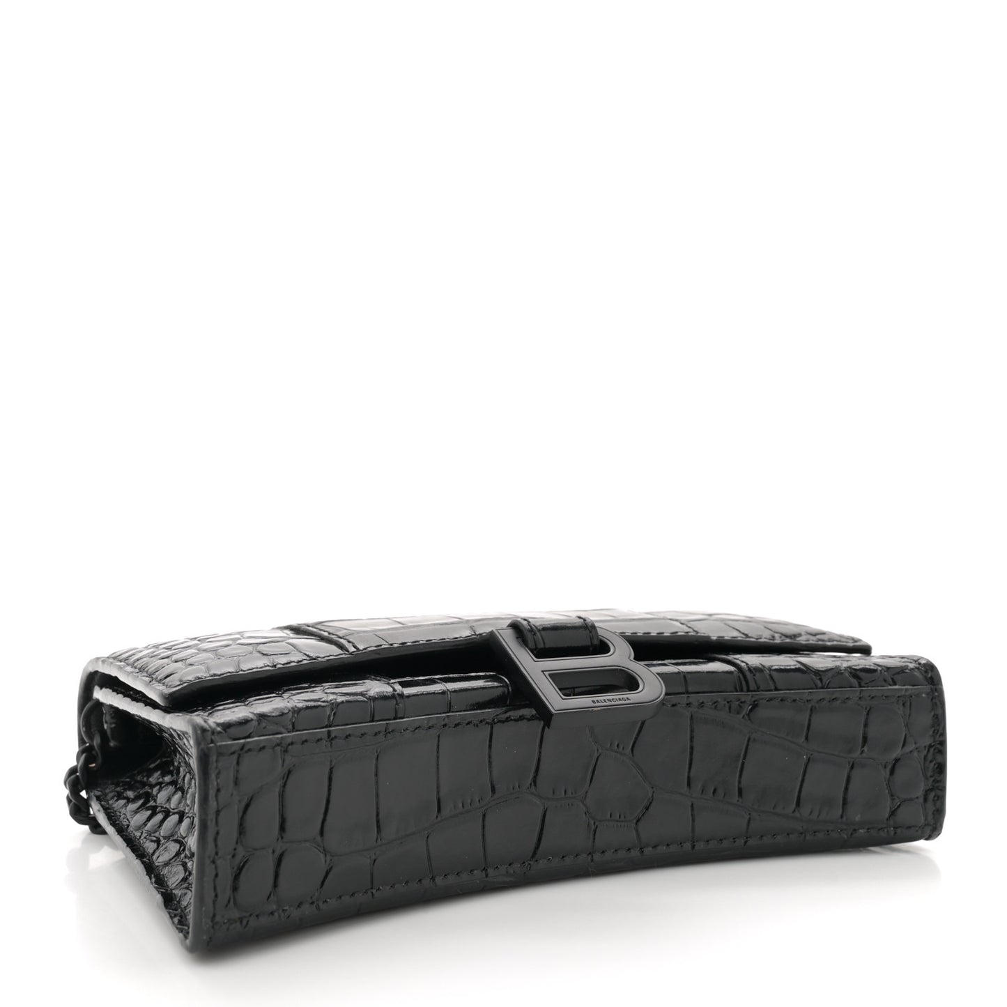 Shiny Calfskin Monochrome Crocodile Embossed Hourglass Chain Bag Black