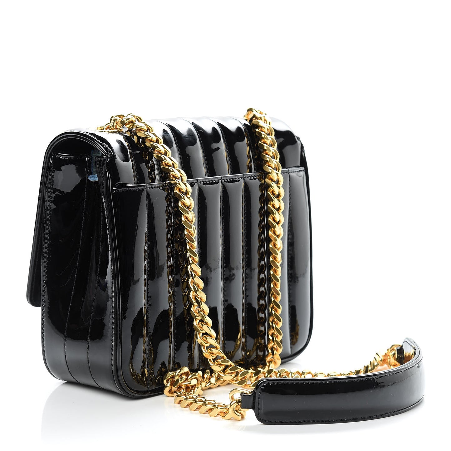 Patent Calfskin Matelasse Monogram Medium Vicky Chain Bag Black