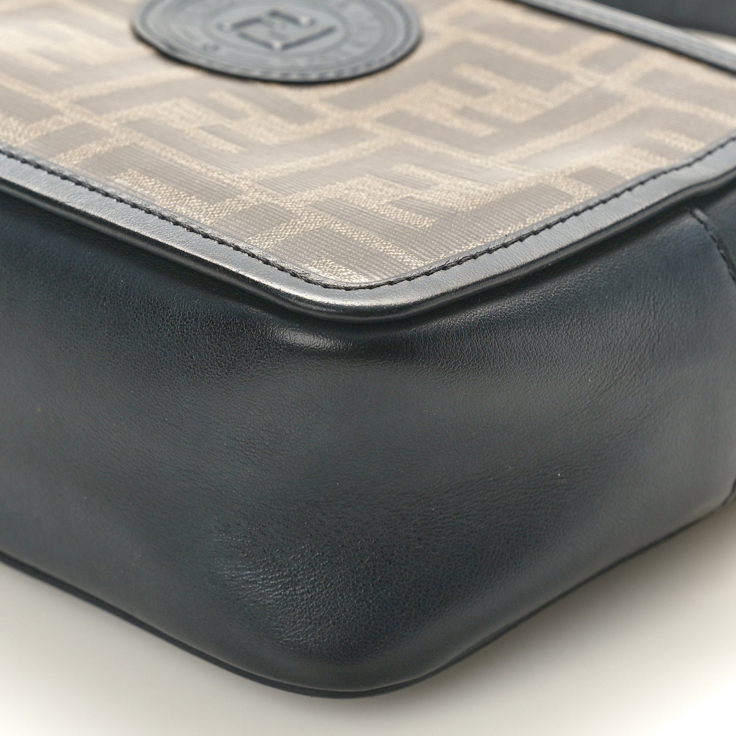 Glazed Fabric Vitello Century FF 1974 Stamp Patch Mini Camera Case Mogano Panna Black