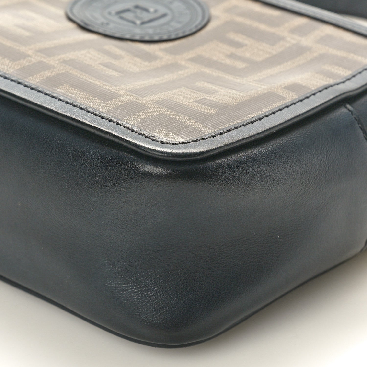 Fendi Glazed Fabric Vitello Century FF 1974 Stamp Patch Mini Camera Case Mogano Panna Black 11 of 11
