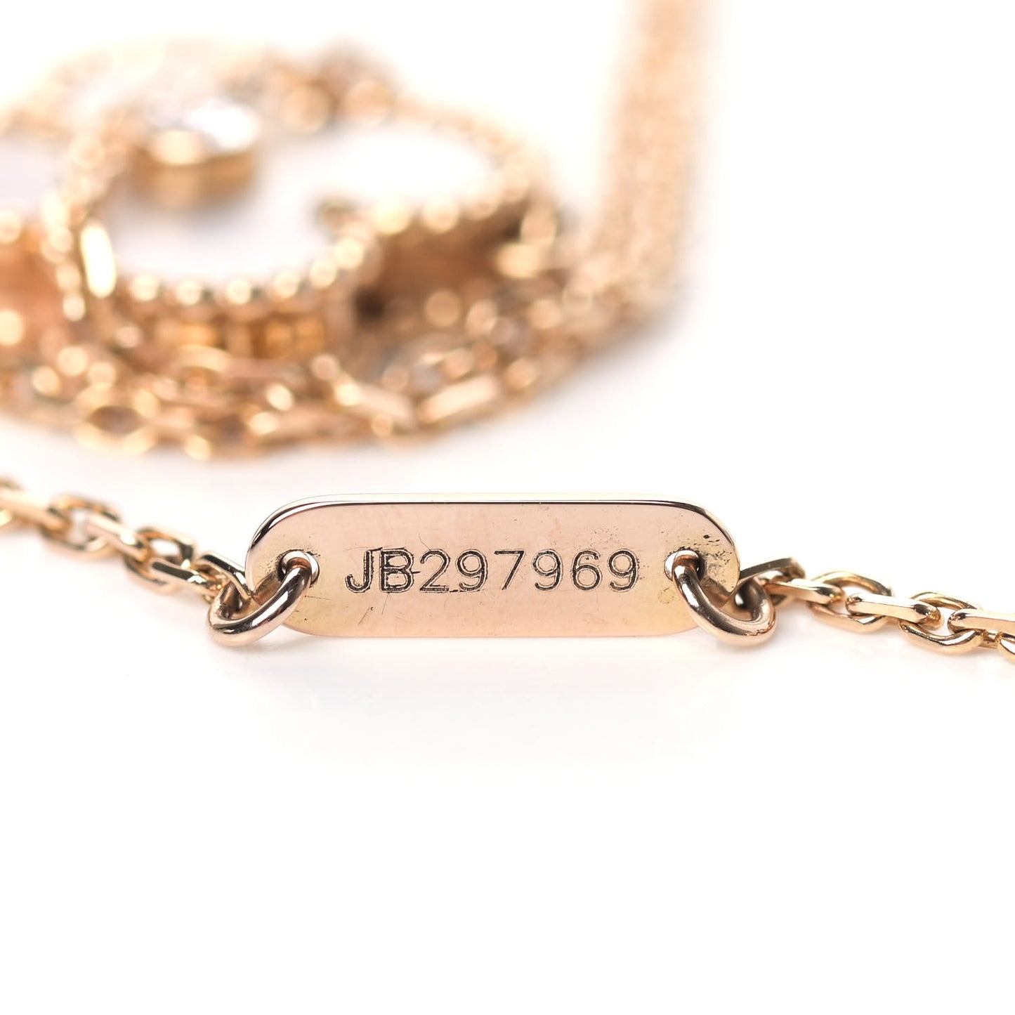 18K Rose Gold Diamond Mother of Pearl Vintage Alhambra Pendant Necklace