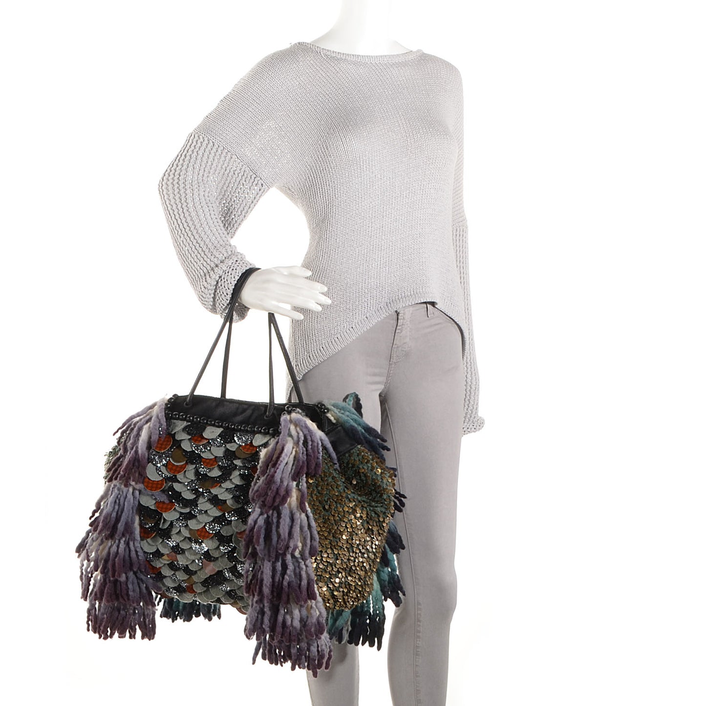 Wool Sequin Calfskin Ricami Embroidered Pillow Grande Voodoo Tote