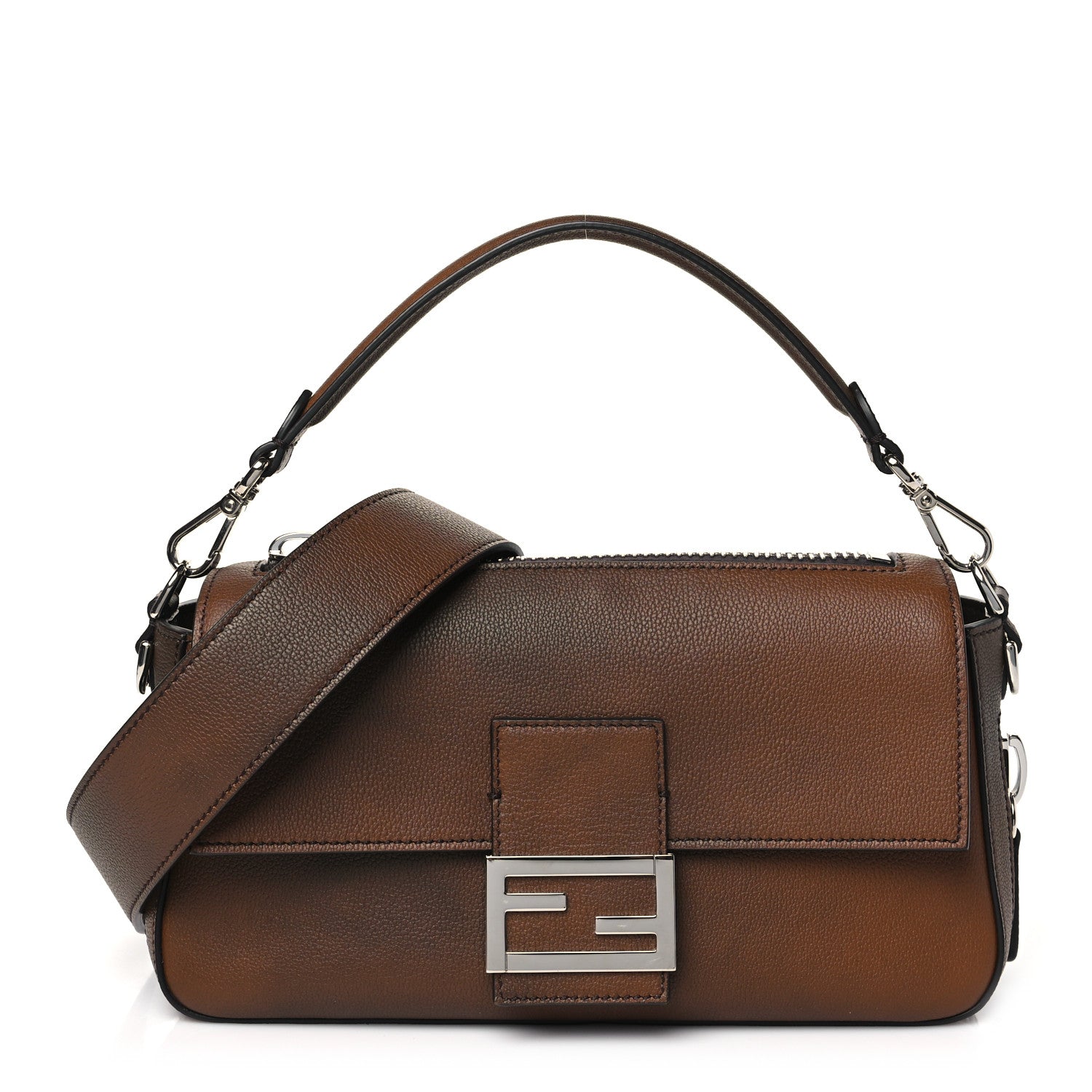 Fendi Vitello Tamponato Vintage Jacquard FF 1974 Zip Baguette Moro 1 of 10