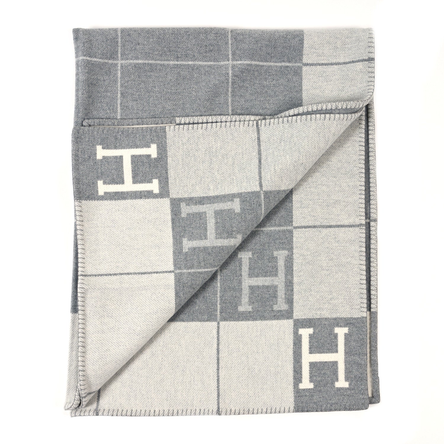 Hermes Wool Cashmere Avalon III Blanket Ecru Gris Clair 2 of 4