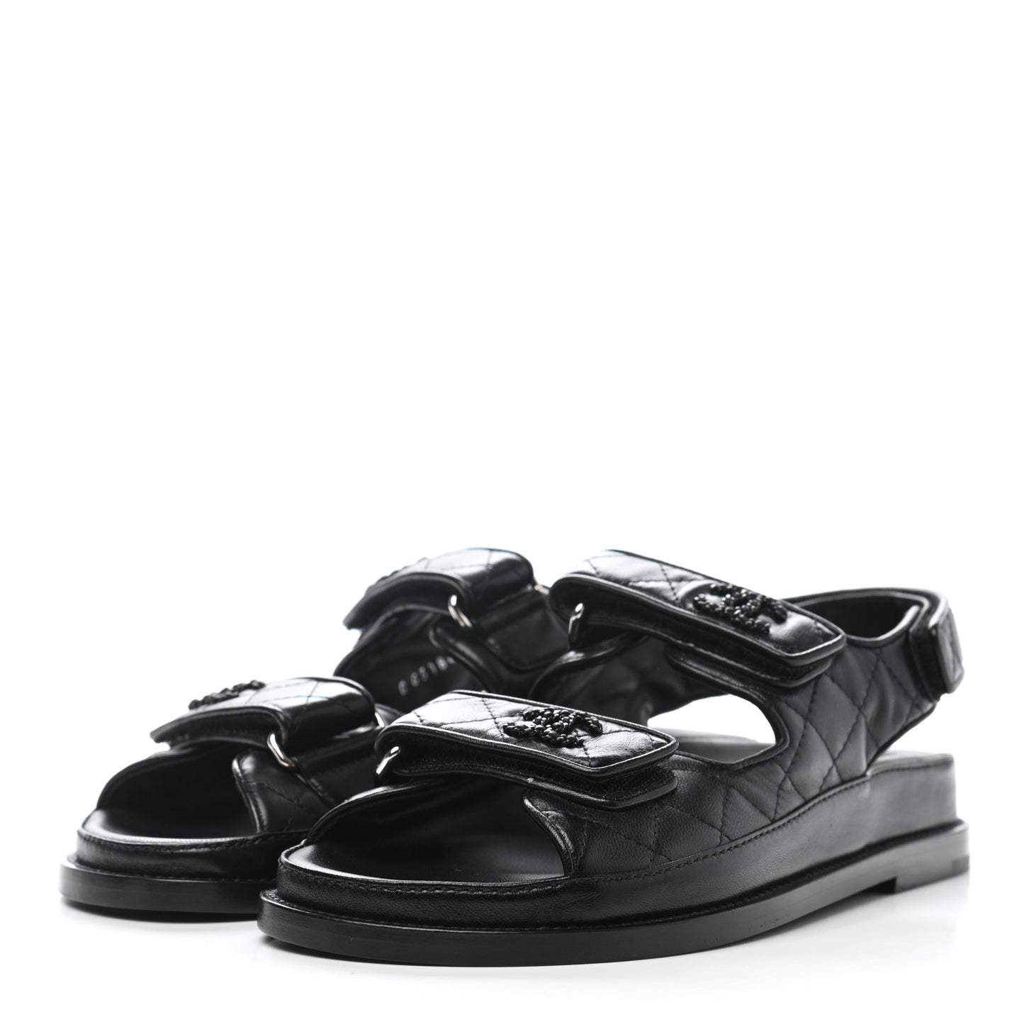 Lambskin Quilted Velcro Dad Sandals 35.5 So Black