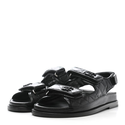 Chanel Lambskin Quilted Velcro Dad Sandals 35.5 So Black 3 of 11