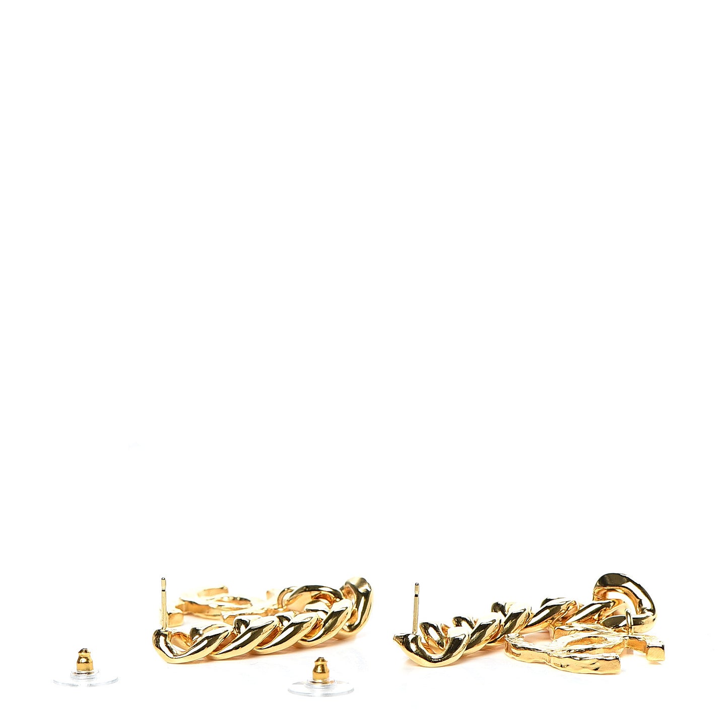 Metal CC Pick Drop Earrings Gold
