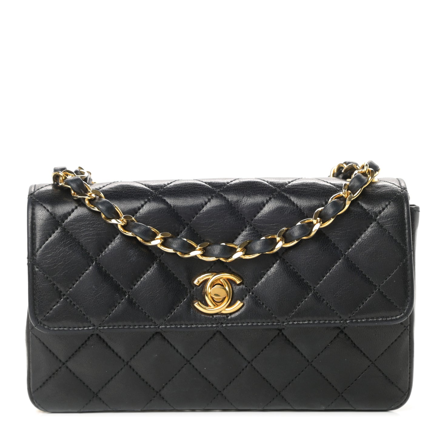 Lambskin Quilted Mini Rectangular Flap Black