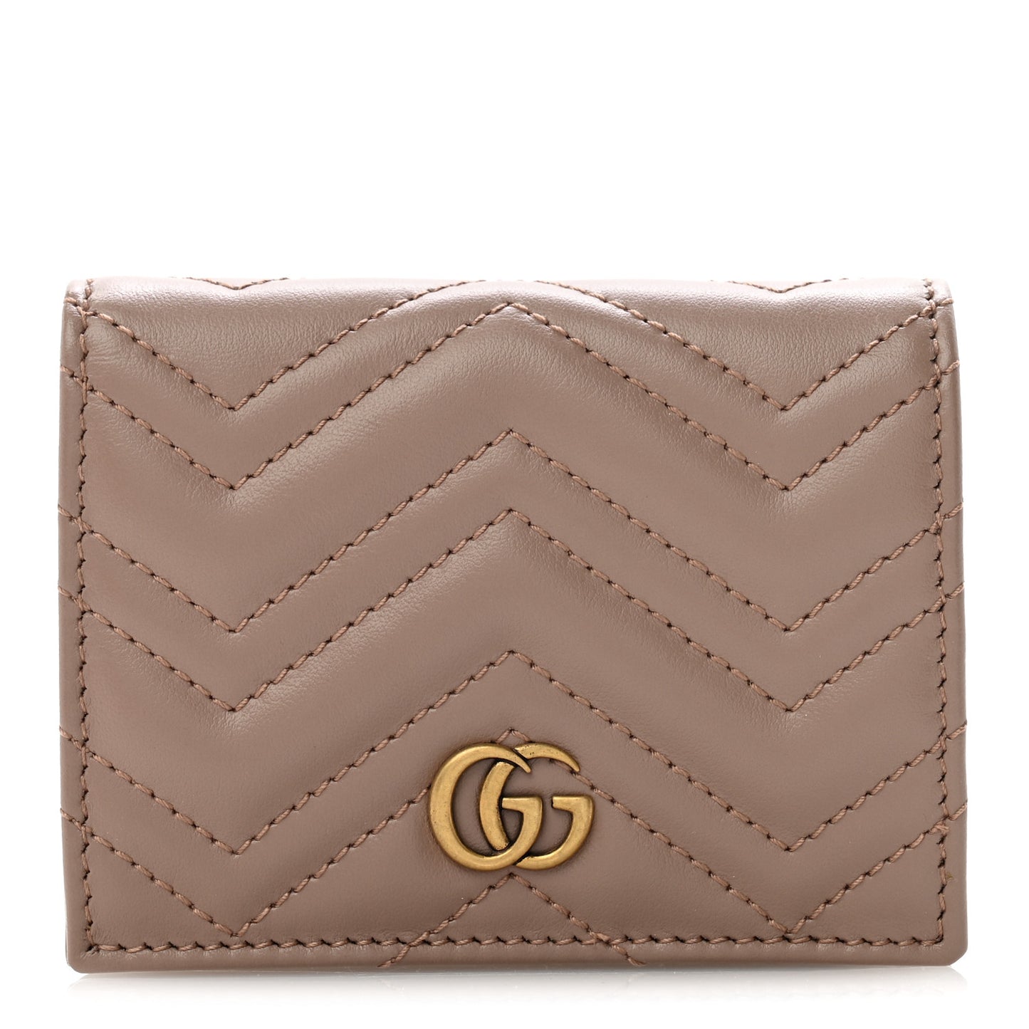 Calfskin Matelasse GG Marmont Card Case Wallet Porcelain Rose Porcelain Rose