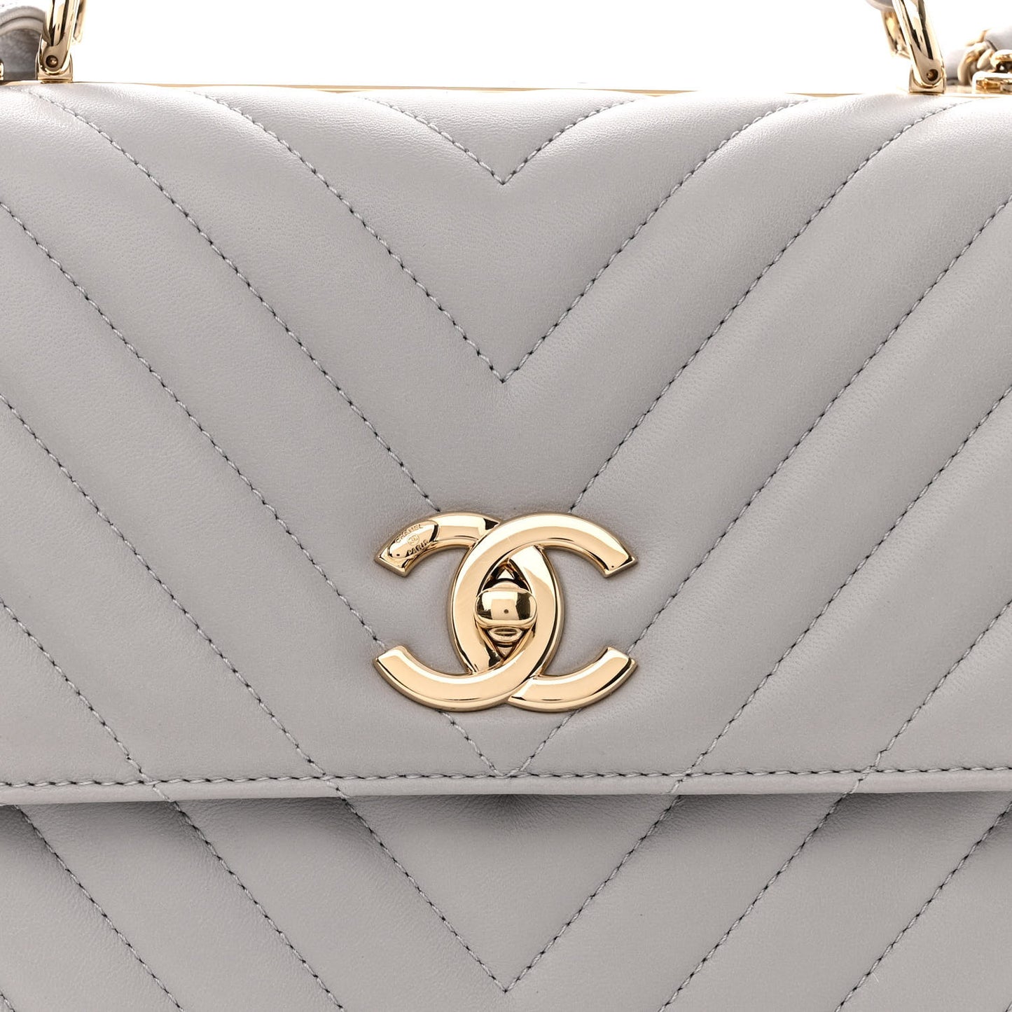 Lambskin Chevron Quilted Medium Trendy CC Dual Handle Flap Bag Grey