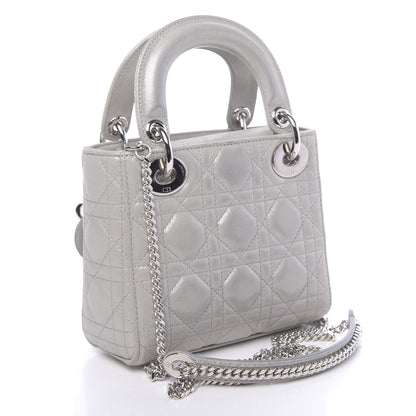 Christian Dior Metallic Lambskin Cannage Mini Lady Dior Silver 3 of 10