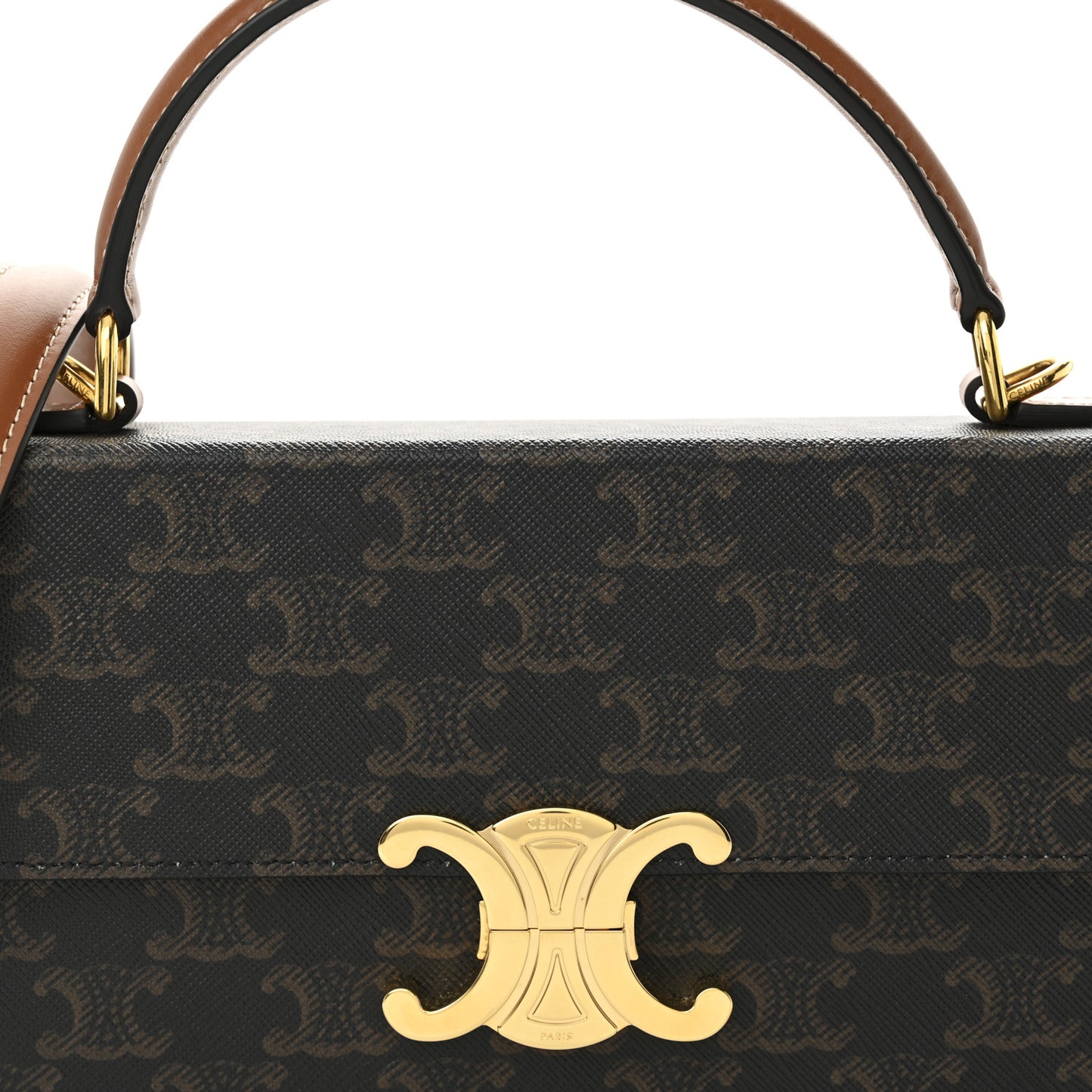 Canvas Calfskin Triomphe Box Top Handle Bag Tan