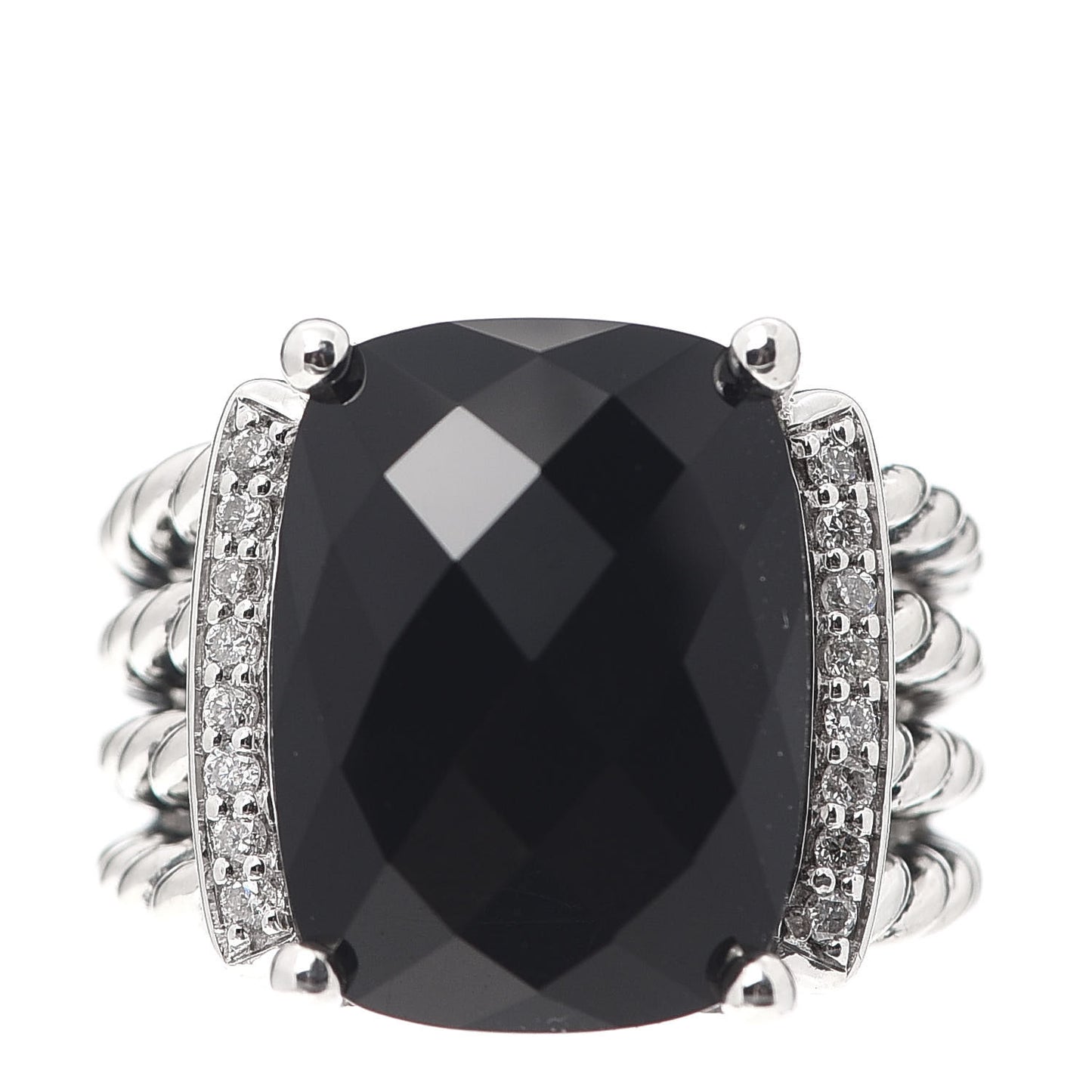Sterling Silver Diamond Black Onyx 16mm Wheaton Ring 51 5.75