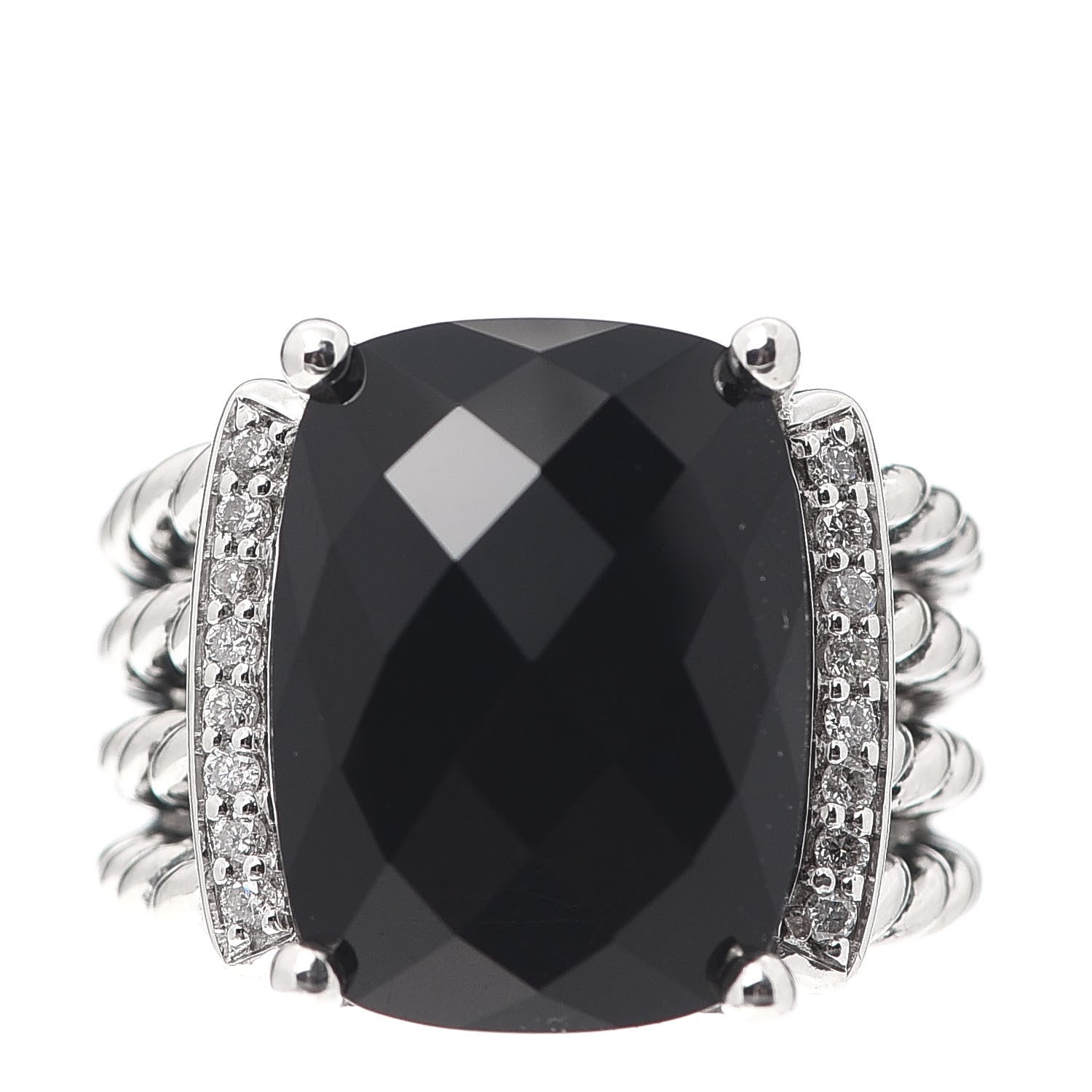 David Yurman Sterling Silver Diamond Black Onyx 16mm Wheaton Ring 51 5.75 1 of 5