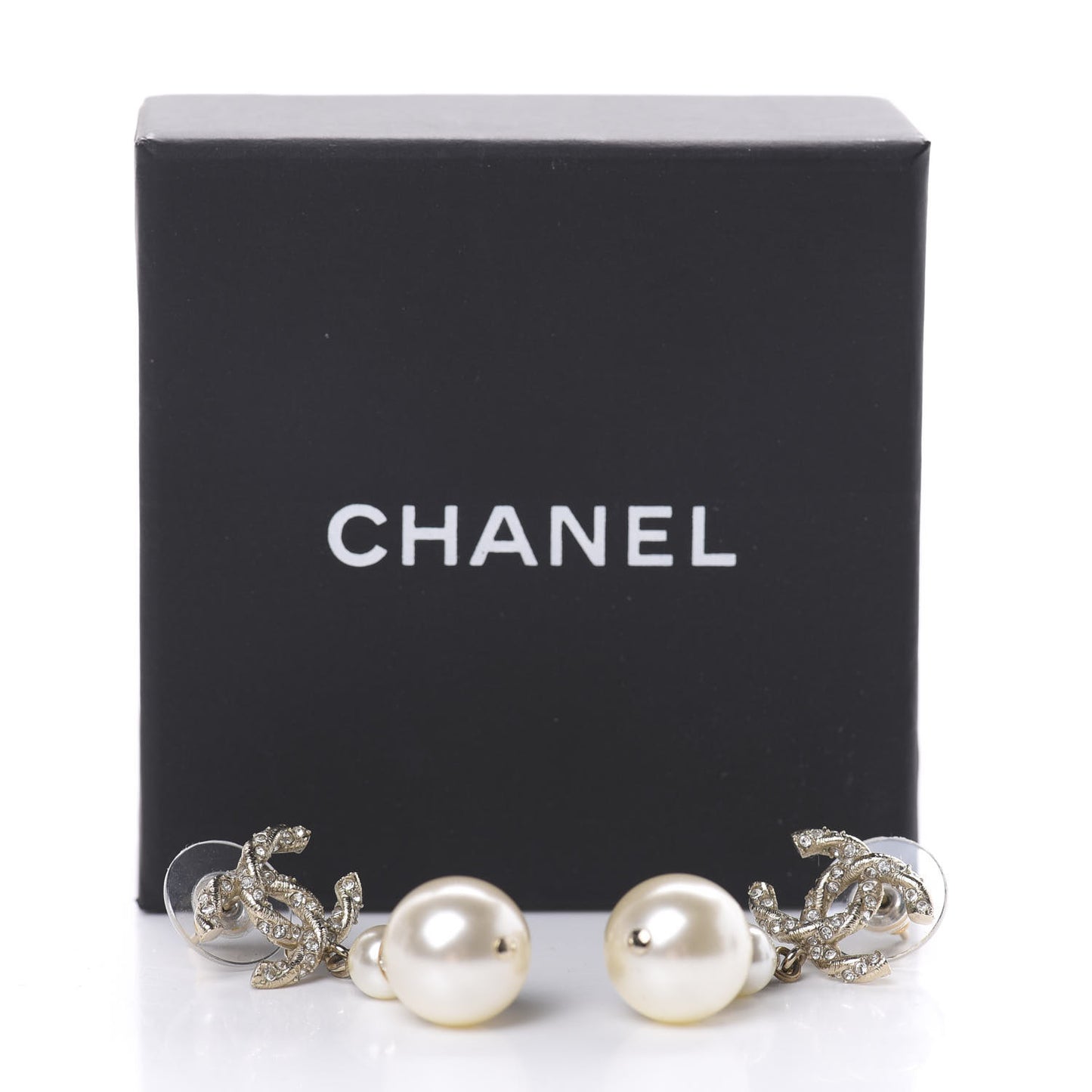 Pearl Crystal Twisted CC Drop Earrings Gold