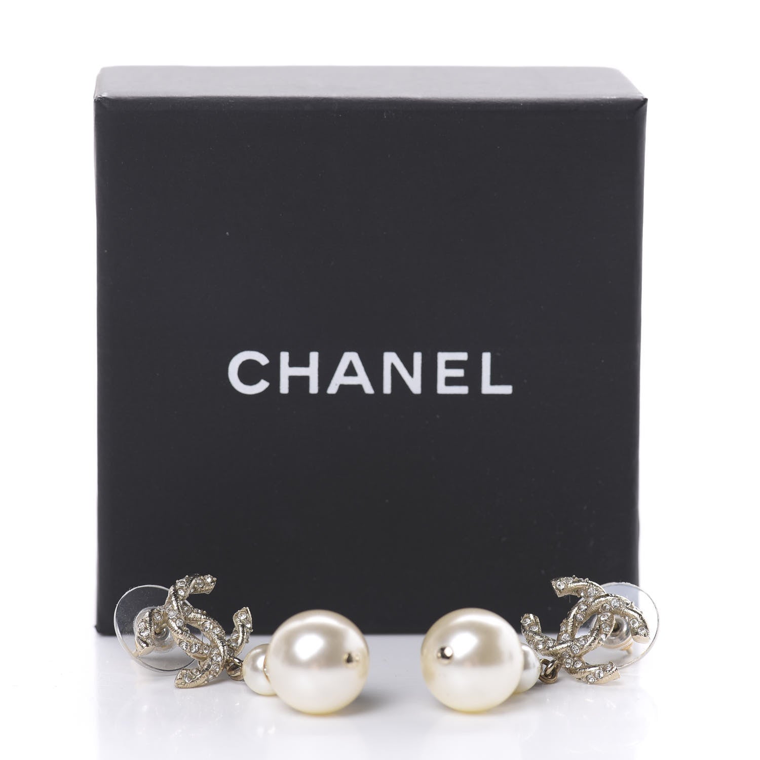 Chanel Pearl Crystal Twisted CC Drop Earrings Gold 5 of 5