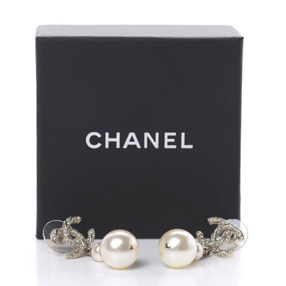 Chanel Pearl Crystal Twisted CC Drop Earrings Gold 5 of 5