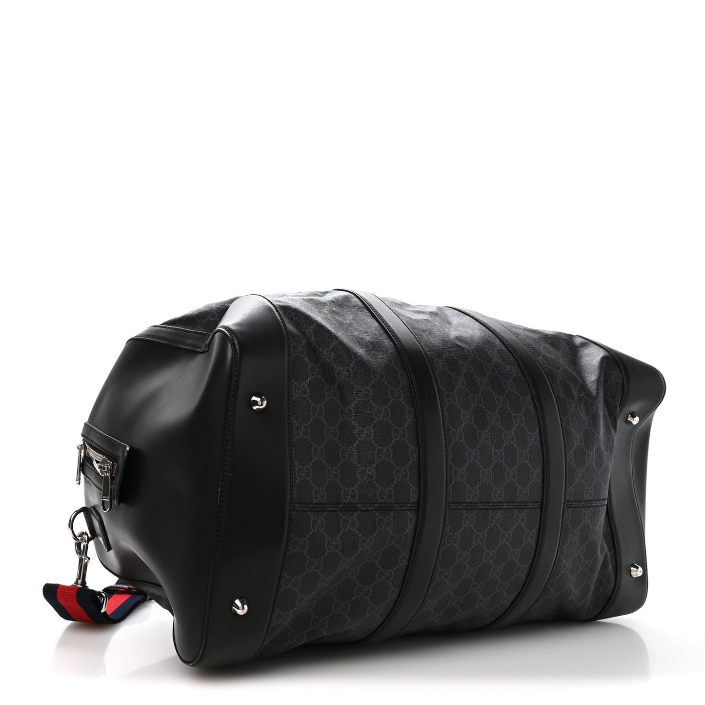 Soft GG Supreme Monogram Appia Calfskin Web Large Carry On Duffle Bag Black Grey