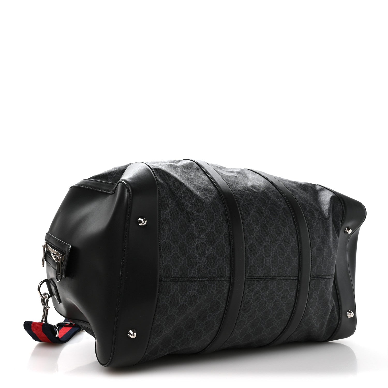 Gucci Soft GG Supreme Monogram Appia Calfskin Web Large Carry On Duffle Bag Black Grey 3 of 9