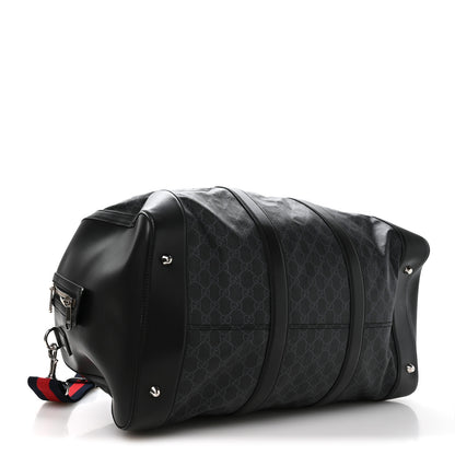 Gucci Soft GG Supreme Monogram Appia Calfskin Web Large Carry On Duffle Bag Black Grey 3 of 9