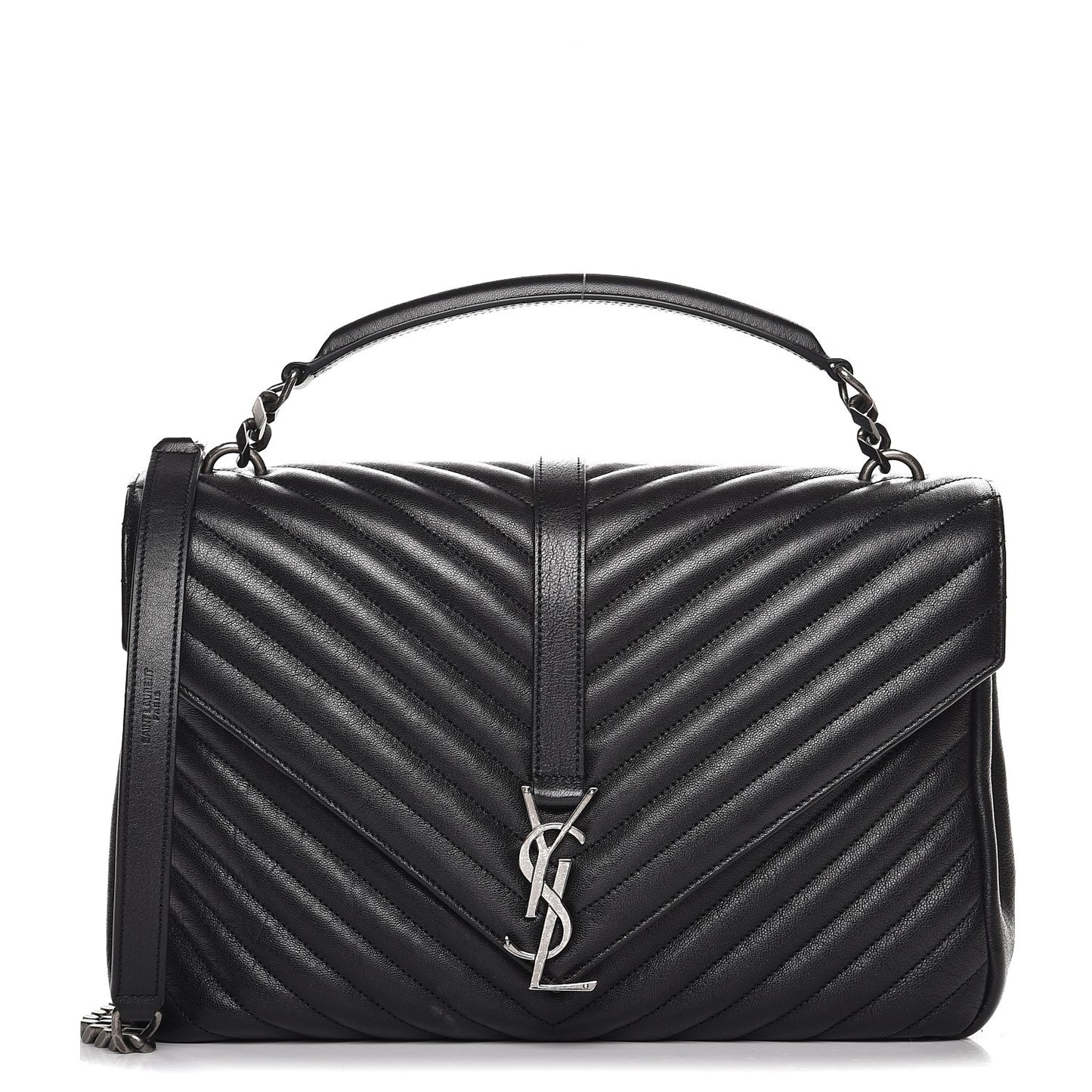 Sheepskin Matelasse Chevron Monogram Large College Satchel Black