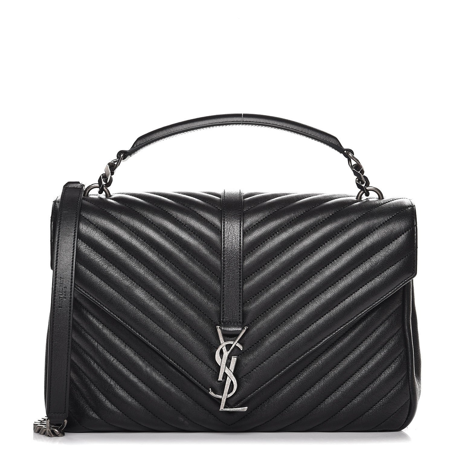 Saint Laurent Sheepskin Matelasse Chevron Monogram Large College Satchel Black 1 of 8