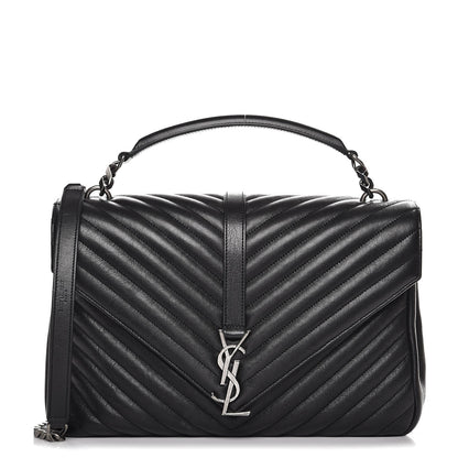 Saint Laurent Sheepskin Matelasse Chevron Monogram Large College Satchel Black 1 of 8