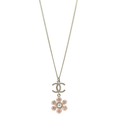 Chanel Enamel Pearl CC Flower Necklace Gold Pink 1 of 5