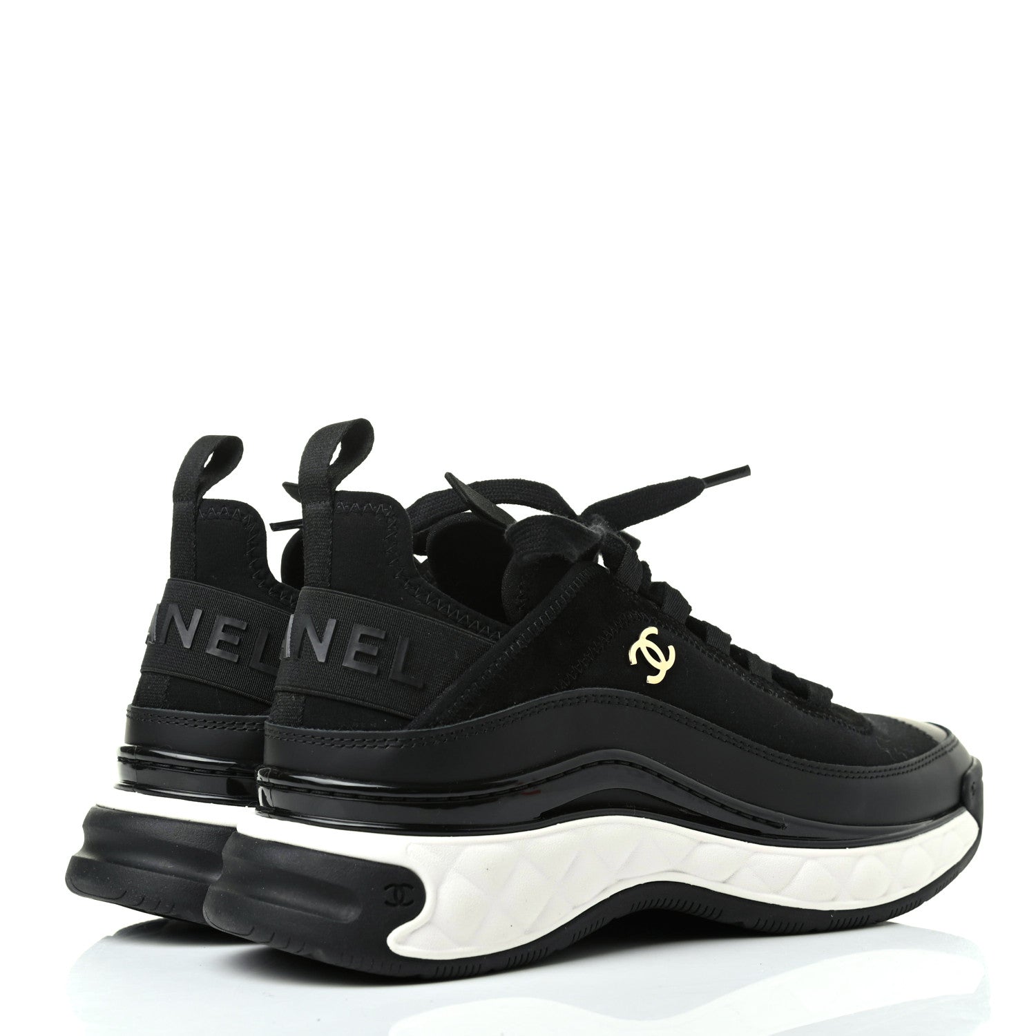 Chanel Velvet Calfskin Mixed Fibers CC Sneakers 38 Black 4 of 9