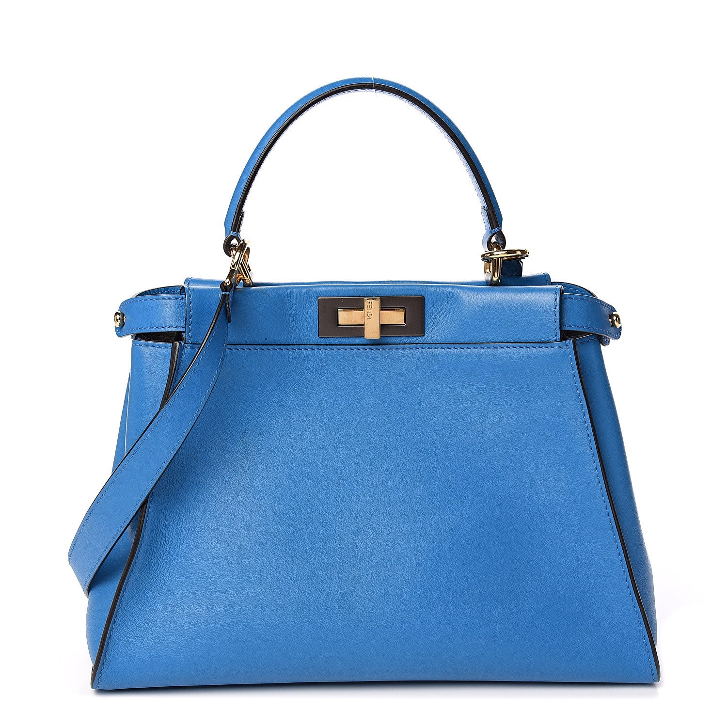 Fendi Vitello Seta Medium Peekaboo Iconic Satchel Blue Royal 1 of 10