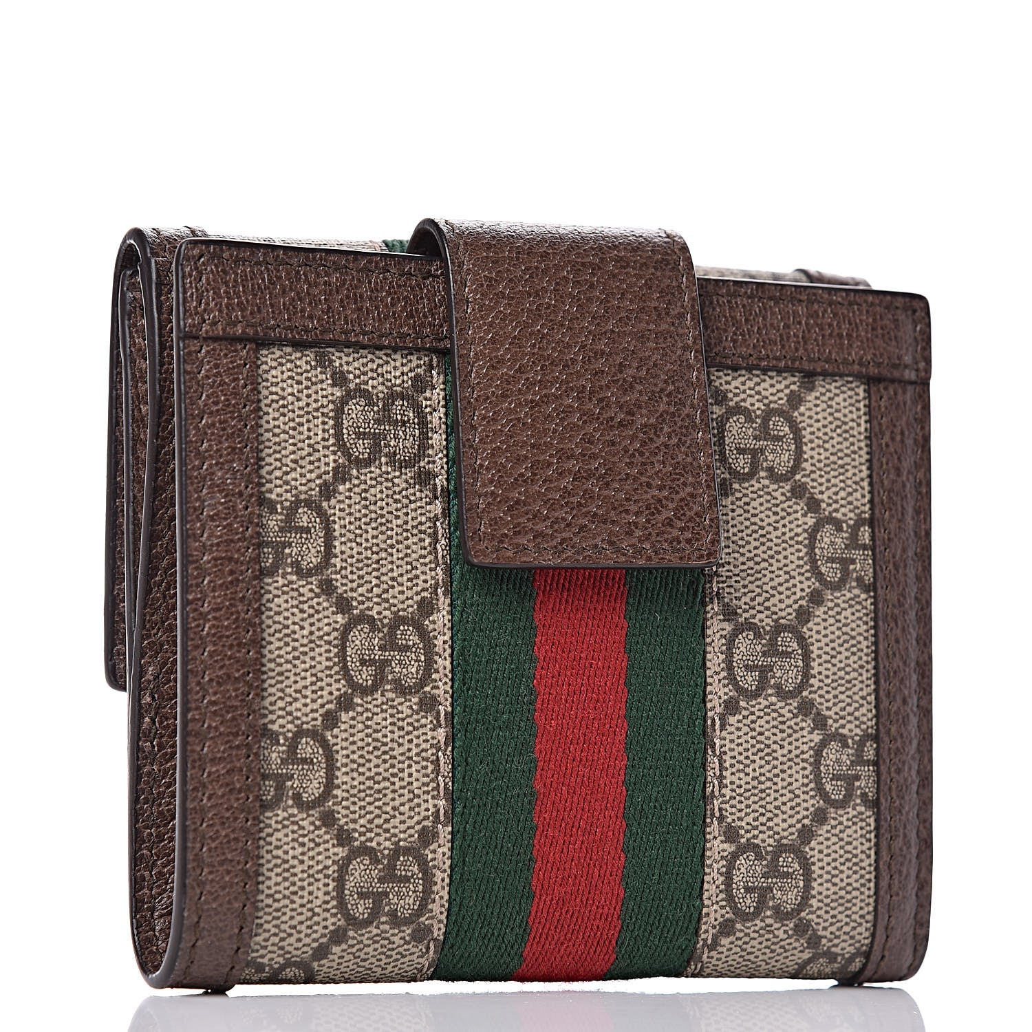 Gucci GG Supreme Monogram Web Ophidia French Flap Wallet Beige New Acero 3 of 8
