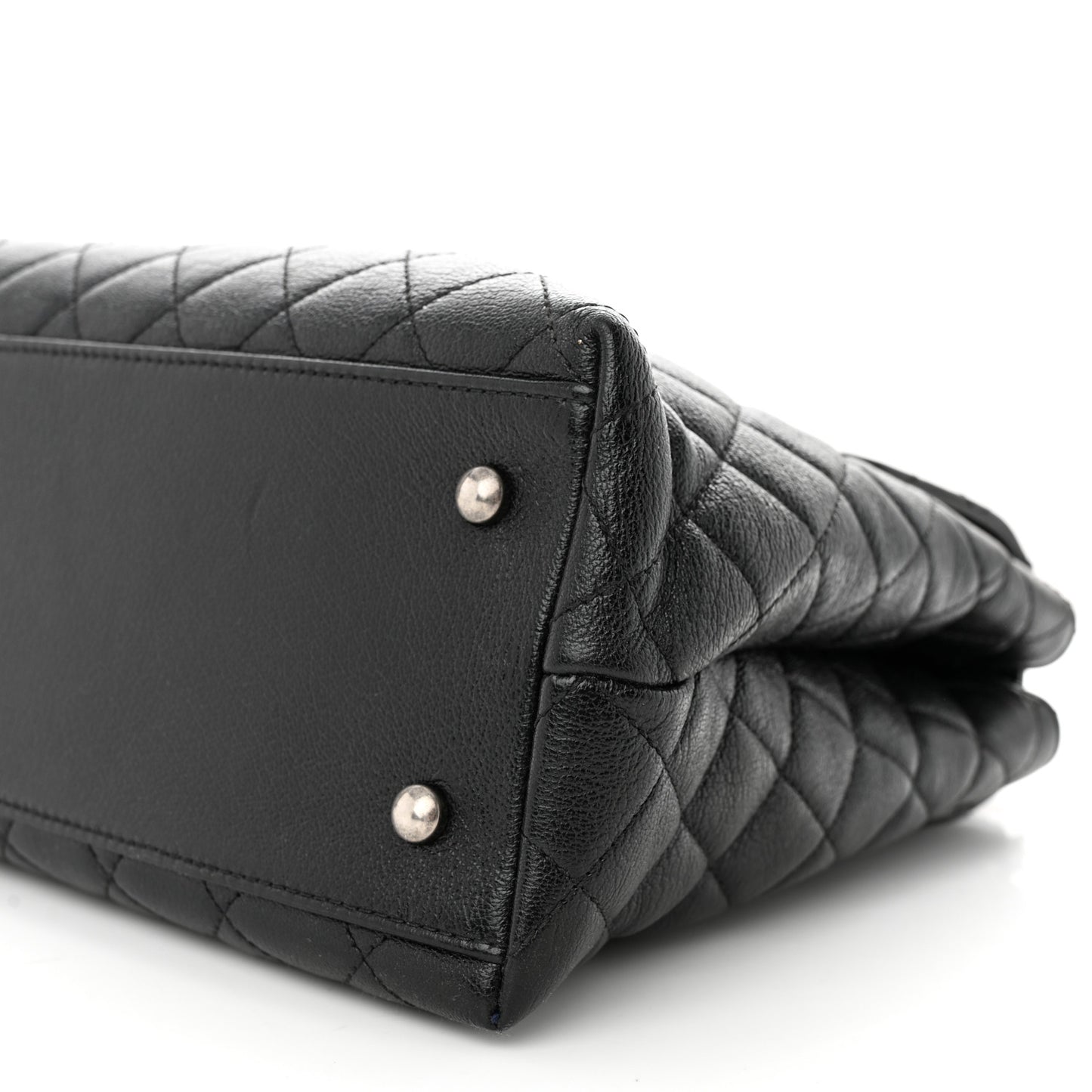 Goatskin Quilted Small CC University Shopping Tote Black