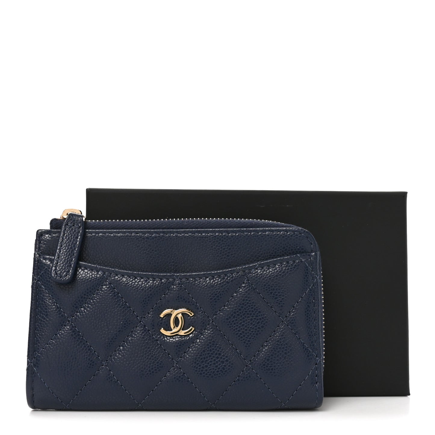 Caviar Quilted CC Zip Around Card Holder Navy