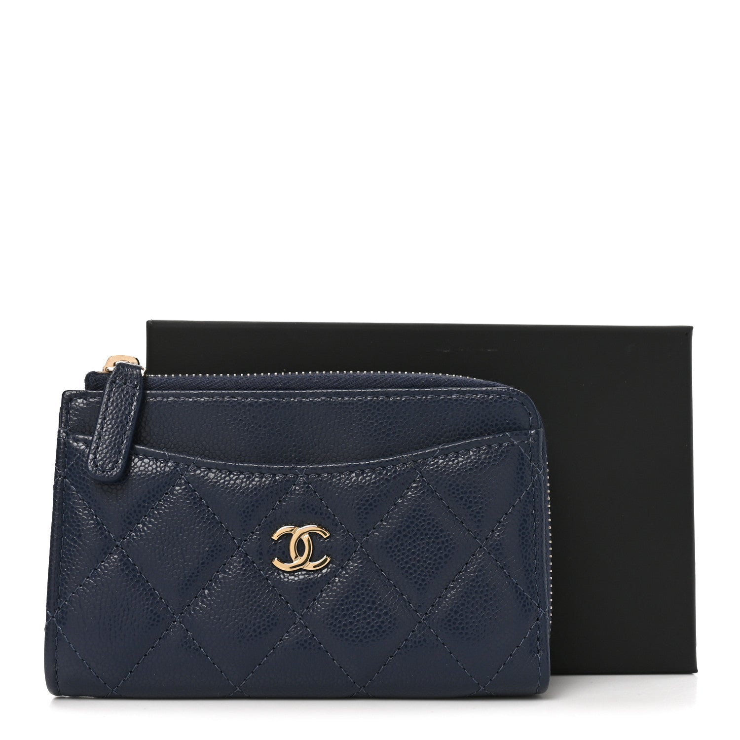 Chanel Caviar Quilted CC Zip Around Card Holder Navy 8 of 8