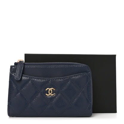 Chanel Caviar Quilted CC Zip Around Card Holder Navy 8 of 8