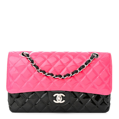 Chanel Patent Calfskin Quilted Bi-Color Medium Double Flap Pink Black 1 of 13