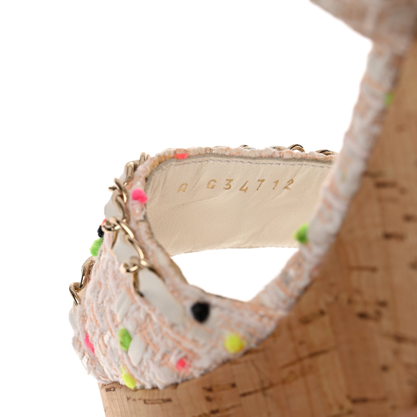 Tweed Cork Wedge Sandals 40 White Multicolor