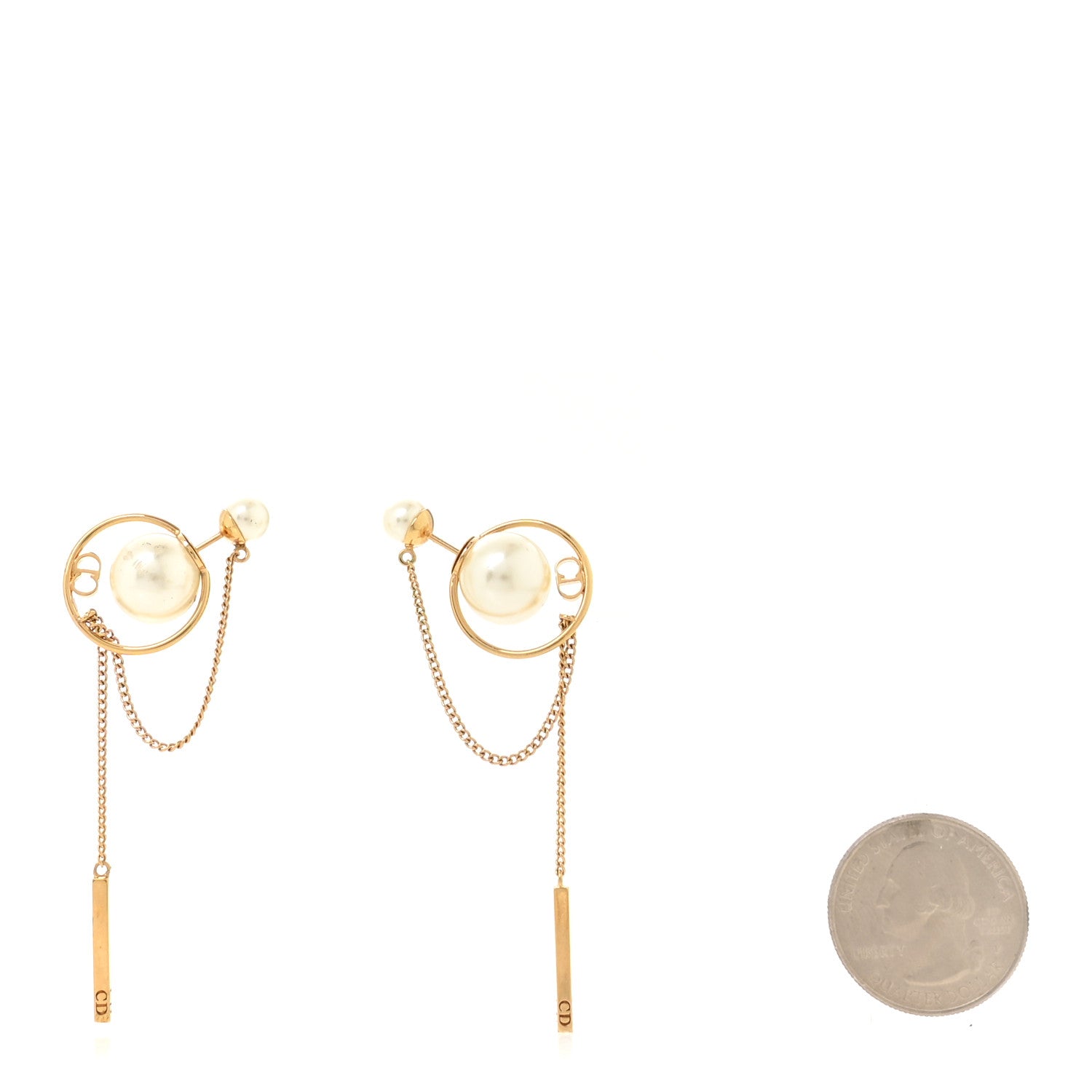 Christian Dior Pearl Tribales Dangle Chain Earrings Gold 2 of 5