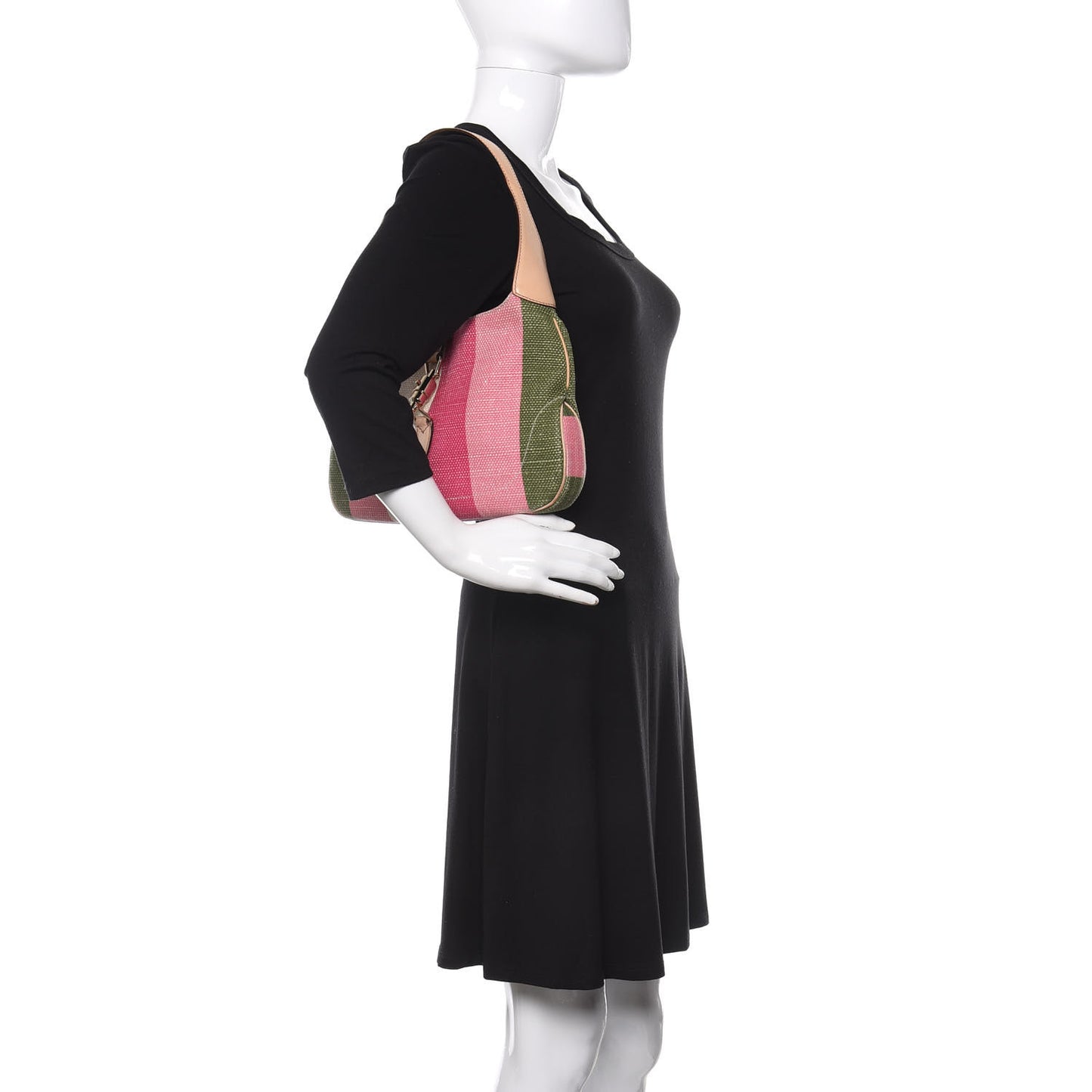 Canvas Striped Small Jackie O Hobo Green Pink