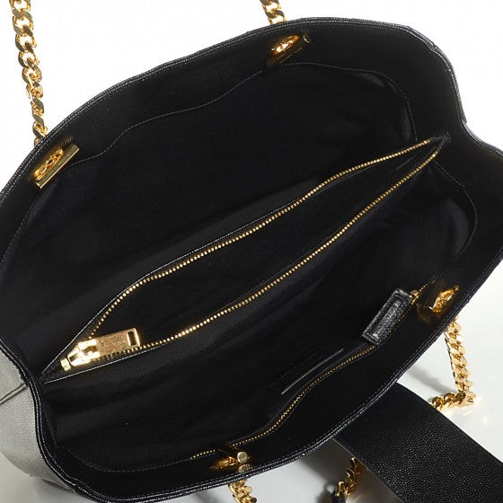 Saint Laurent Grain De Poudre Matelasse Chevron Monogram Shopping Bag Black 9 of 36