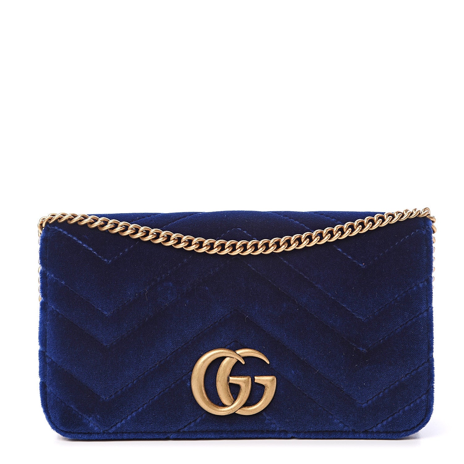 Gucci Velvet Matelasse GG Marmont Mini Bag Cobalt Blue 1 of 11