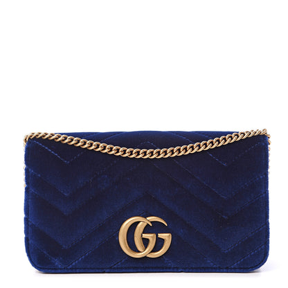 Gucci Velvet Matelasse GG Marmont Mini Bag Cobalt Blue 1 of 11