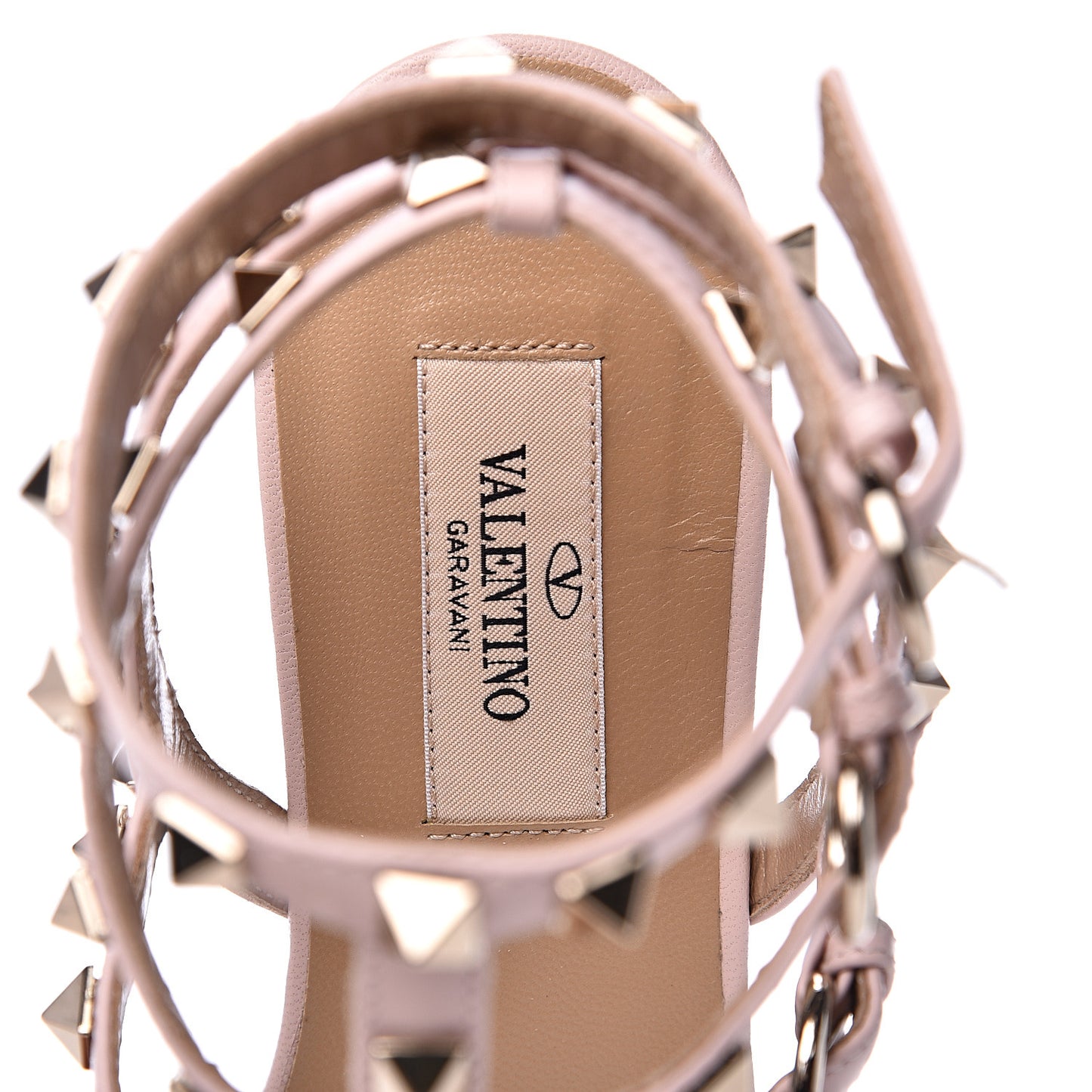 Calfskin Rockstud Ankle Wrap Flat Thong Sandals 36 Rose Quartz